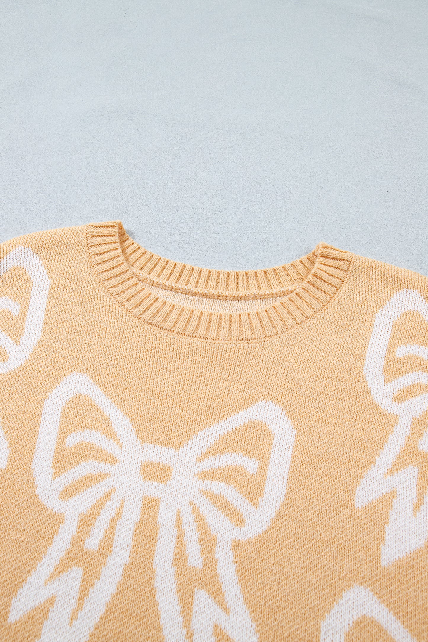 Pink Bow Pattern Drop Shoulder Loose Sweater