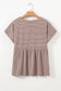 Khaki Stripe Buttoned V Neck High Low Side Slit T Shirt