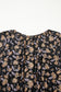 Black Floral Deep V Neck Smocked Bust Bubble Sleeve Babydoll Dress