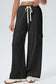 Black Solid Color Drawstring Elastic Waist Cargo Patch Pocket Active Pants