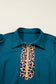 Sea Green Leopard Patchwork Detail Quarter Zip Collared Plus Size Mini Dress