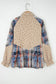 Oatmeal Boho Floral Plaid Patchwork Distressed Detail Ruffled Sleeve Waffle Knit Shacket