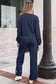 Gray Morn Varsity Striped Detail Crewneck Pullover Elastic Sweatpants 2pcs Outfit