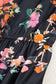 Black Plus Size Floral Print Tie Neck Cinched Waist Long Sleeve Mini Dress