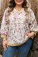 Black Plus Size Floral Print Contrast Trim Striped Detail Babydoll Blouse