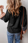 White Floral Patchwork Textured Knit Drawstring V Neck Blouse