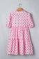 Pink Polka Dot Print V Neck Short Sleeve Tiered Mini Dress