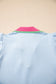 Beau Blue Color Contrast Ruffled Sleeve Collared V Neck Blouse