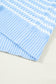 Sky Blue Stripe Short Sleeve Knit V Neck Bow Knot Sweater