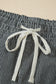 Black Stripe Raw Edge Drawstring Elastic Waist Casual Denim Shorts