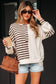 Pink Stripe Stitched Detail Color Block Patchwork Oversized Pullover Top