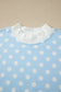 Sky Blue Polka Dot Print Color Block Trim Mock Neck Short Set