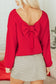 Bright Green Festive Bow Backless Bubble Sleeve Sweater