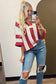 Red Stripe Colorblock V Neck Bracelet Sleeve Sweater