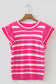 Rose Stripe Double Ruffle Short Sleeve Lightweight Knit Sweater