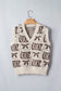 Brown Western Horseshoe Bow Printed V Neck Loose Sweater Vest