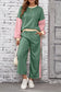 Rose Red 2pcs Color Block Pullover Loose Pant Set