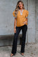 Buckskin Contrast Leopard Trim Split Neck Puff Sleeve Blouse