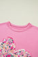 Bright Pink Floral Patched Raw Seam Big Flower Oversize Tee