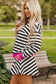 Black Stripe Contrast Ribbed Banding Long Sleeve Blouse Loose Shorts Set