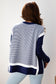 Blue Stripe Color Block Patchwork Dolman Oversize Tunic Sweater