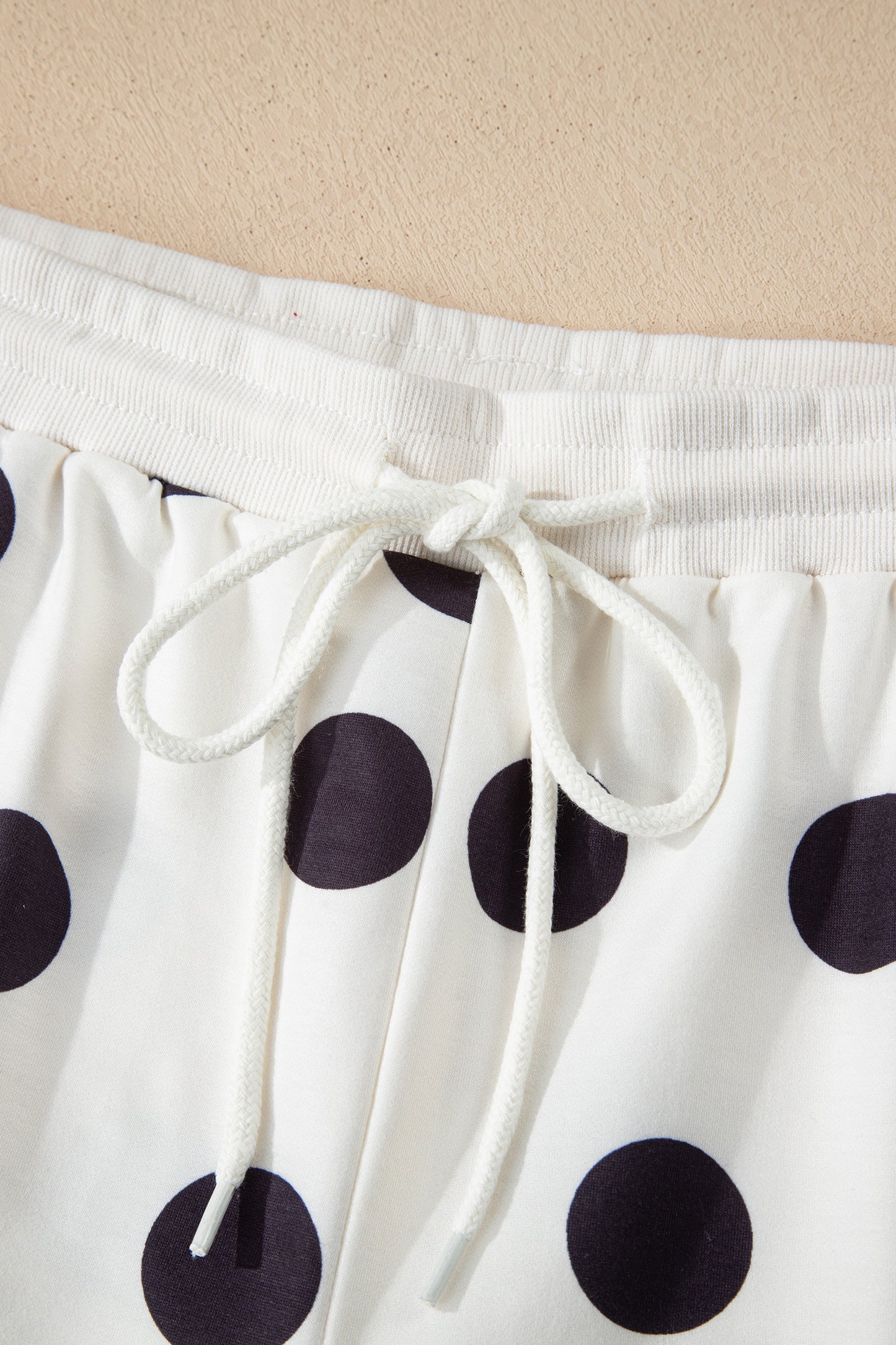 Sky Blue Polka Dot Print Drop Shoulder Pullover Drawstring Shorts Set