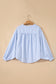 Sky Blue Stripe Floral Embroidered Billowy Sleeve Tunic Baggy Shirt