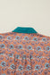 Orange Boho Floral Contrast Collared Shirt Mini Dress