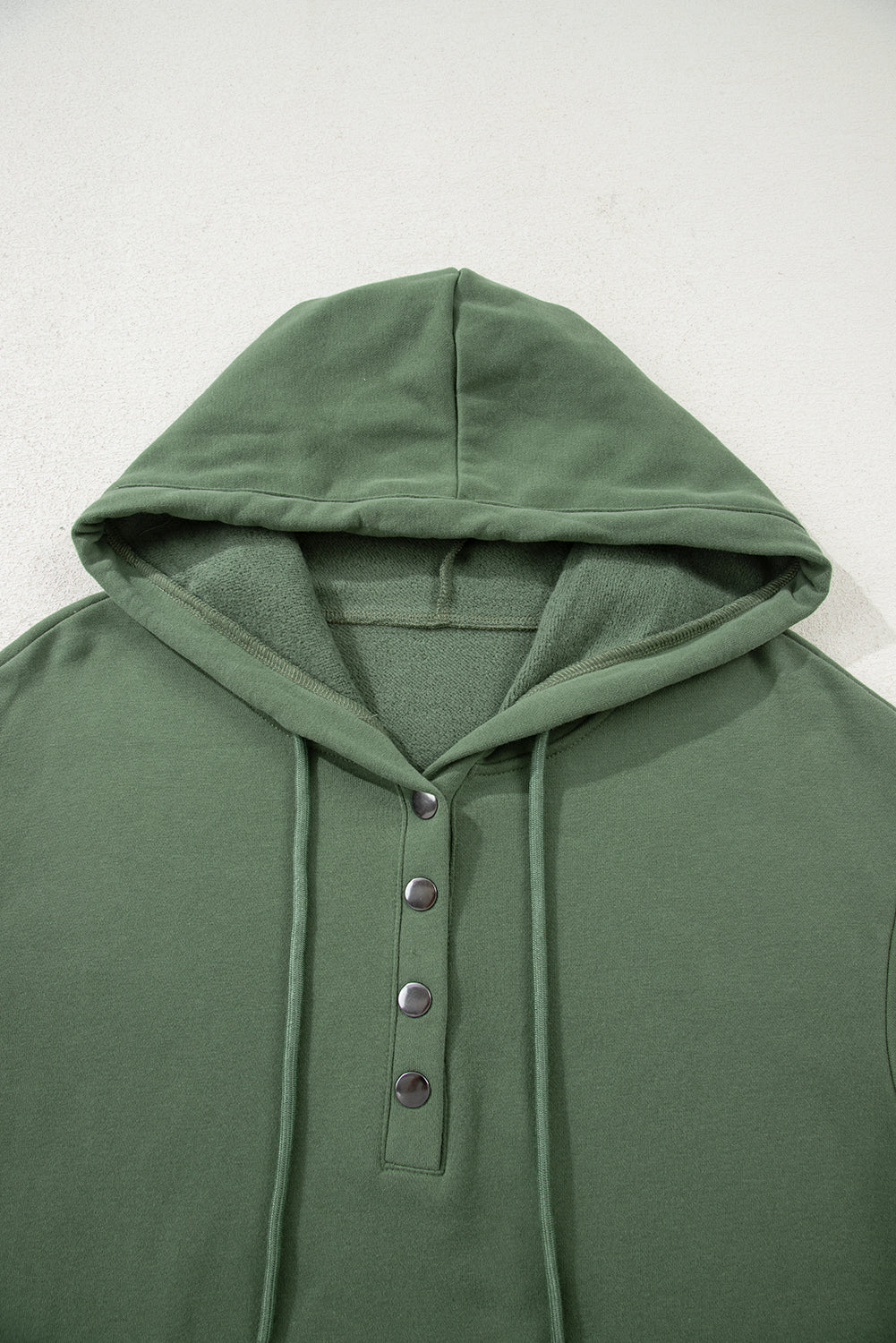 Black Button Drawstring Hooded Pullover and Casual Short Set