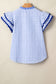Pink Eyelet Embroidered Flower Texture Contrast Lace Trim Flutter Sleeve Blouse