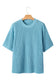 Mist Blue Exposed Seam Detail Half Sleeve Loose Sweater