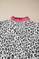 Pink Stripe Ruffled Trim V Neck Leopard Print Short Sleeve Blouse