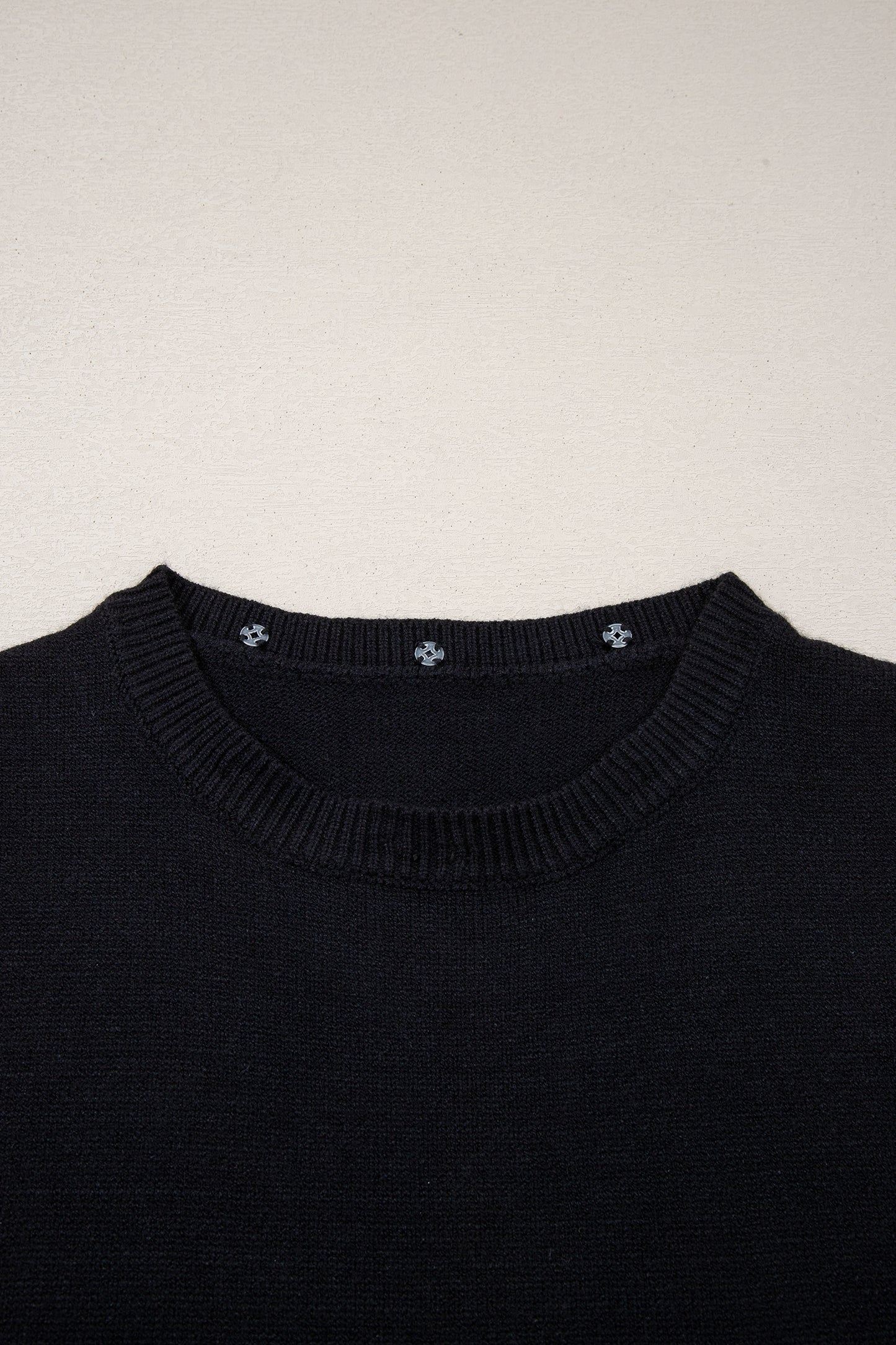 Black Solid Color Knit Contrast Denim Patchwork Collar Sweater Vest