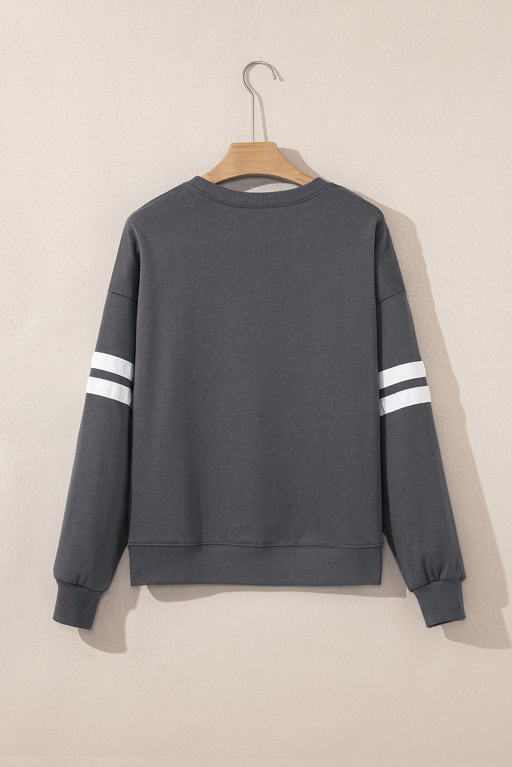 Light French Beige Varsity Striped Detail Drop Shoulder Oversized Sweatshirt