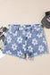 Ashleigh Blue Floral Pattern High Waist Raw Hem Plus Size Denim Shorts