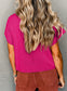 Dark Blue Patch Pocket Ribbed Knit Short Sleeve Sweater