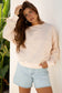 Beige Raw Edge Flower Patch Drop Shoulder Casual Top