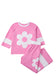 Orchid Bouquet Big Flower Patched Raw Seam Color Block 2 Piece Loose Pant Set