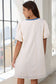 Beige Stripe Seersucker Contrast Round Neck Puff Sleeve T Shirt Dress