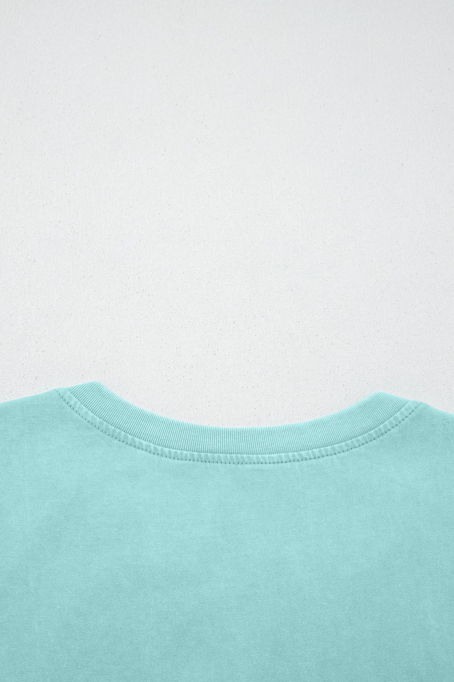 Mint Green Raw Cut Notched Neck Lace Patchwork Detail Mineral Wash Tee