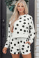 Sky Blue Polka Dot Print Drop Shoulder Pullover Drawstring Shorts Set