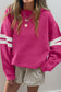 Light French Beige Varsity Striped Detail Drop Shoulder Oversized Sweatshirt