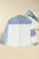Sky Blue Leopard Striped Patchwork Casual Plus Shirt