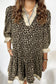 Black Leopard Print Striped Color Block Trim V Neck Bracelet Sleeve Mini Dress