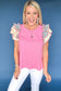 Bonbon Striped Ruffle Flutter Sleeve Ribbed Blouse