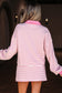 Pink Stripe Collared V Neck Drop Shoulder Pullover and Skort 2pcs Outfit