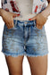 Dusk Blue Western Embroidery Stud Denim Shorts Summer Daily Wear