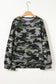 Brown Retro Camouflage Print Exposed Seam Patchwork Drop Shoulder Sweatshirt