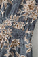 Sky Blue Plus Size Floral Print Split Neck Shirred High Waist Long Sleeve Maxi Dress