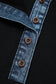 Black Plus Size Textured Contrast Denim Patchwork Button Polo Tee